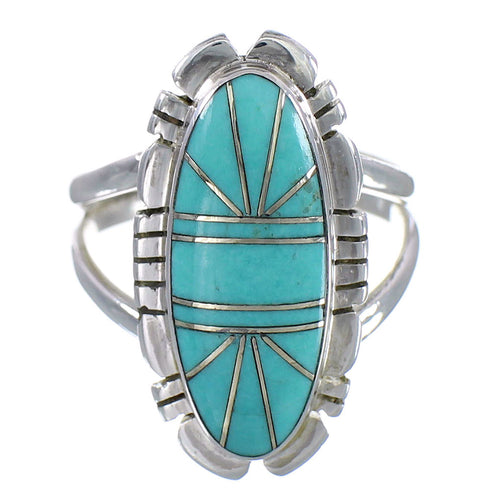 Genuine Sterling Silver Turquoise Inlay Ring Size 6-1/4 RX94205